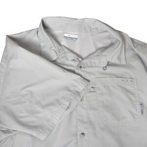 Columbia PFG Fishing Shirt Mens 2XLT Grey Excellent Short Sleeve Ripstop Vent